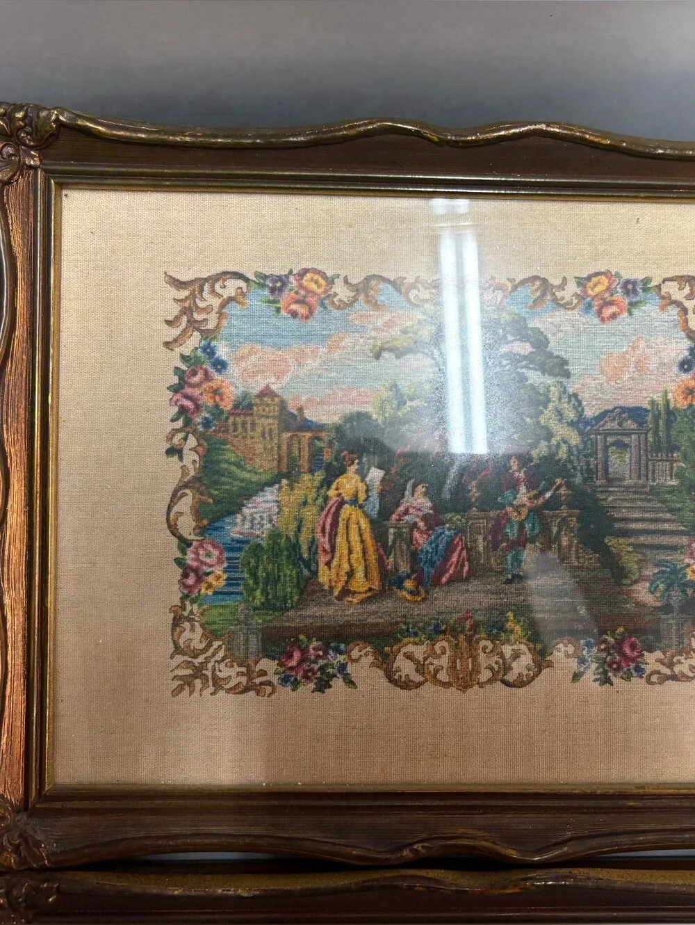 Set of 4 Framed Vintage Tapestry Prints in Gold Frames - Multicolor
